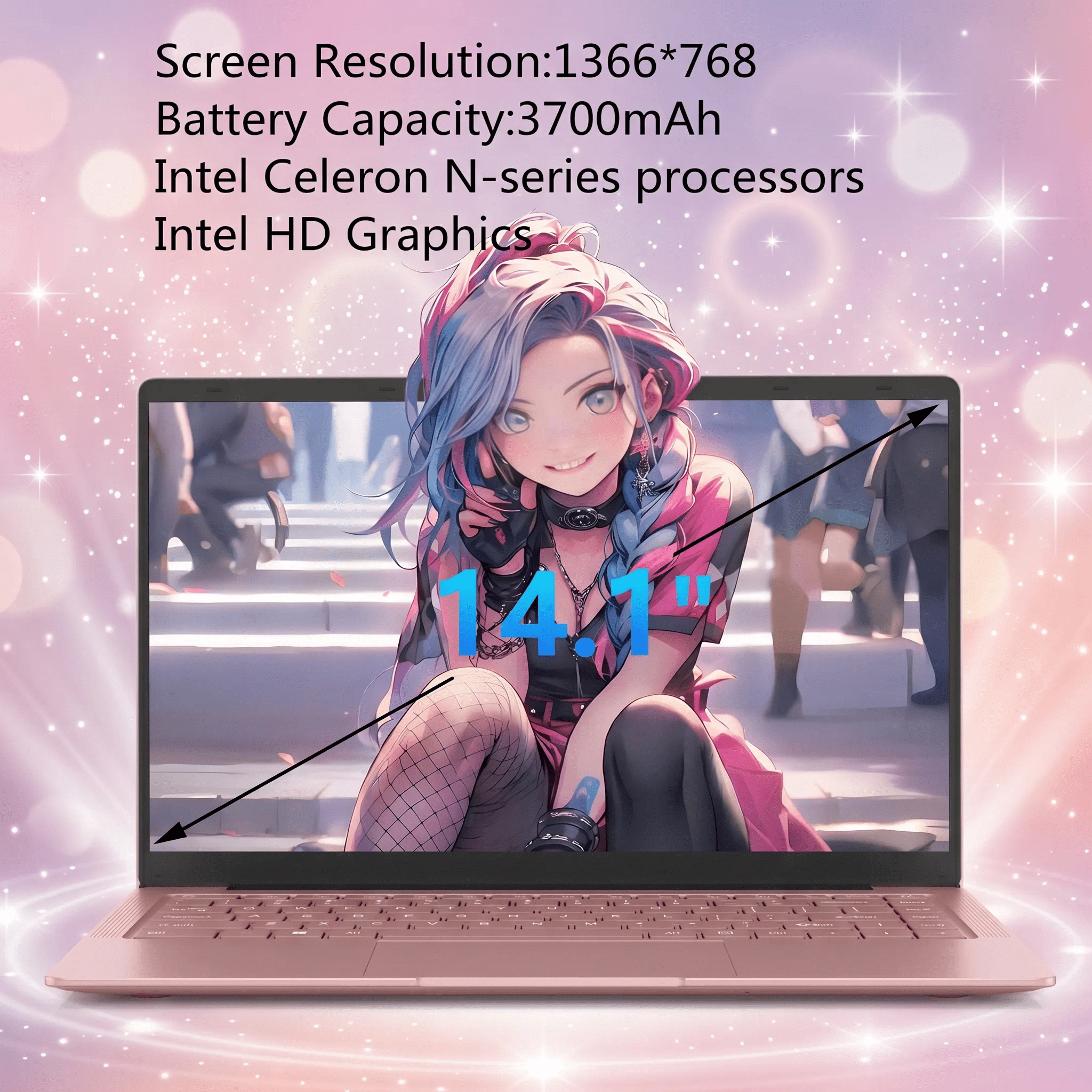 2026 NEW 14.1" Pink Laptop with Rechargeable Silent Mouse, 8GB RAM 128GB SSD, Intel Celeron Processor, HD Display USB3.0 Webcam Notebook Computer for Student, Home Office, Perfect Gift for Lady - Image 5