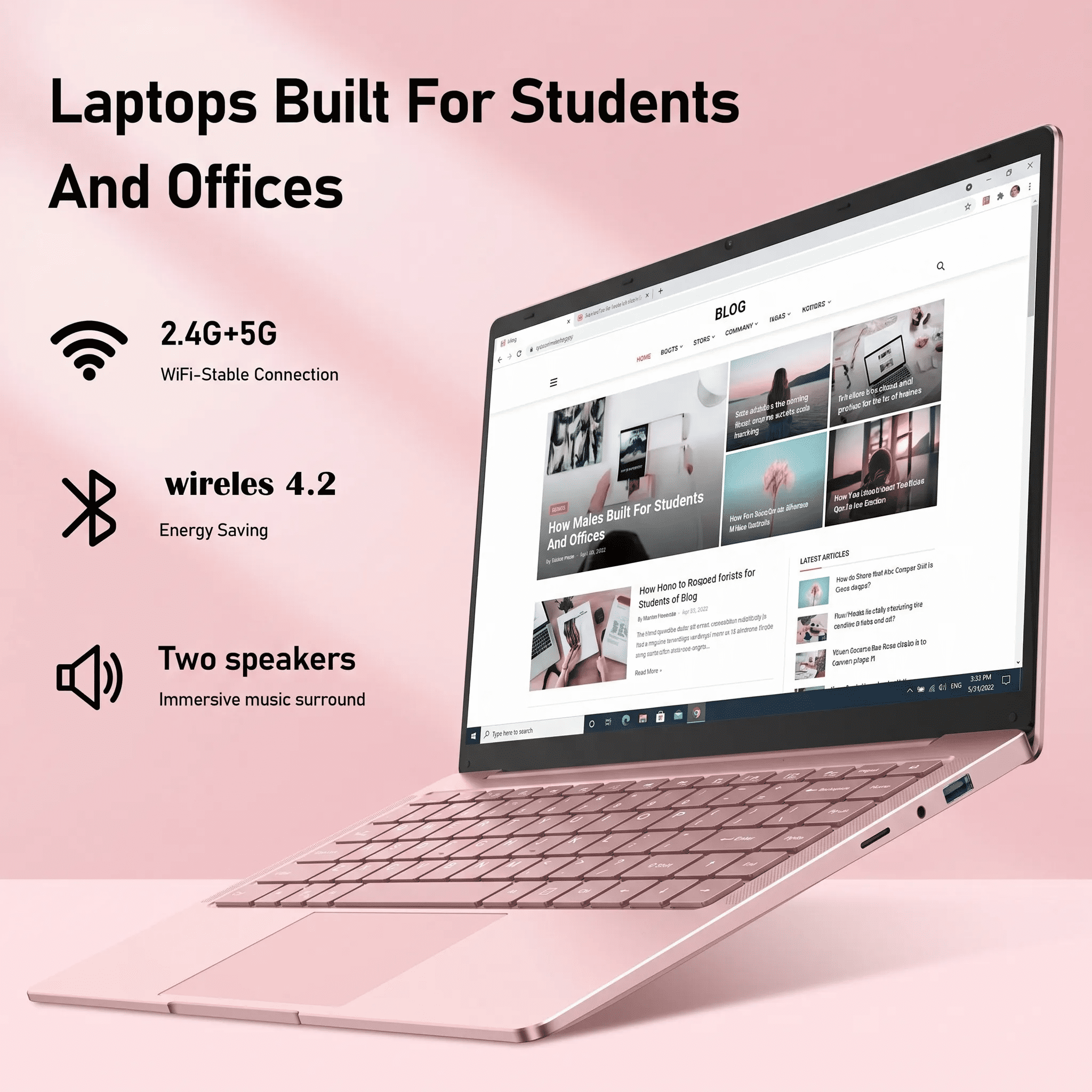 2026 NEW 14.1" Pink Laptop with Rechargeable Silent Mouse, 8GB RAM 128GB SSD, Intel Celeron Processor, HD Display USB3.0 Webcam Notebook Computer for Student, Home Office, Perfect Gift for Lady - Image 7