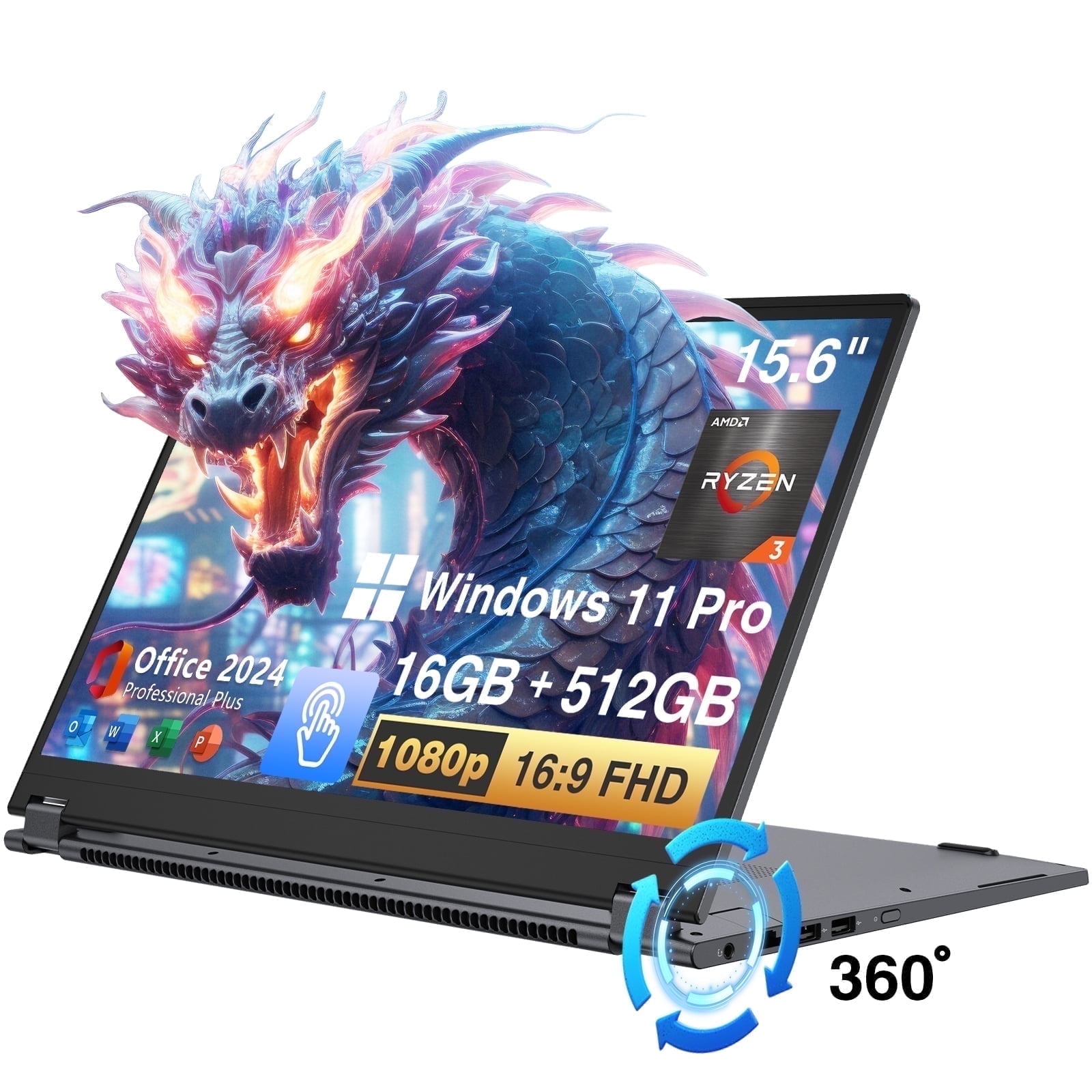 15.6'' FHD Laptop Computer, Windows 11, Intel N100 Processor(Beat to i3 1115G4, Up to 3.4GHz), 4GB RAM 128GB SSD, Fingerprint, Backlit keyboard, Type-C 65W PD Fast Charger (Blue) - Image 3