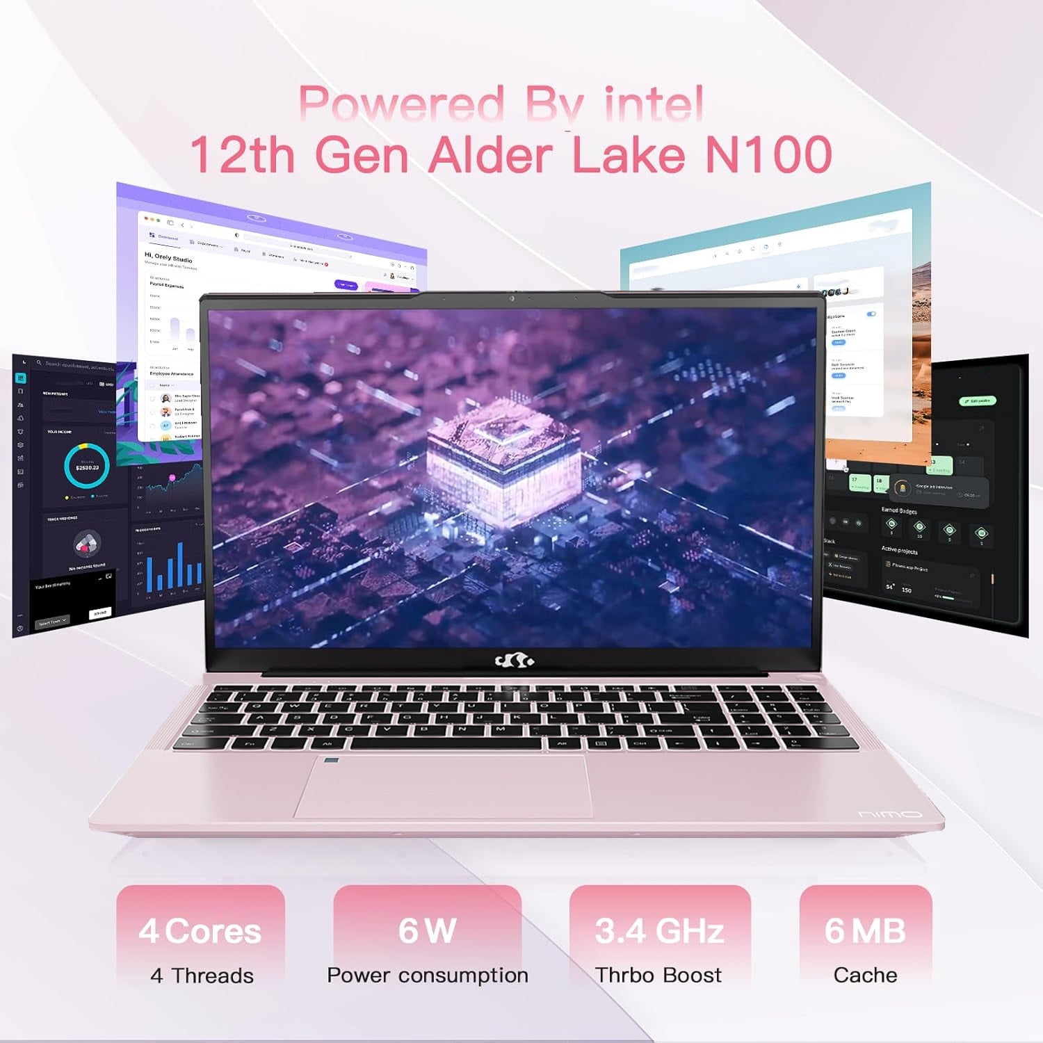 15.6'' FHD Laptop Computer, 16GB RAM 1TB SSD, Type-C 65W PD Fast Charger, 12th Gen Intel N100 Processor, Windows 11, Fingerprint, Backlit keyboard, WiFi 6 (Rose Gold) - Image 8