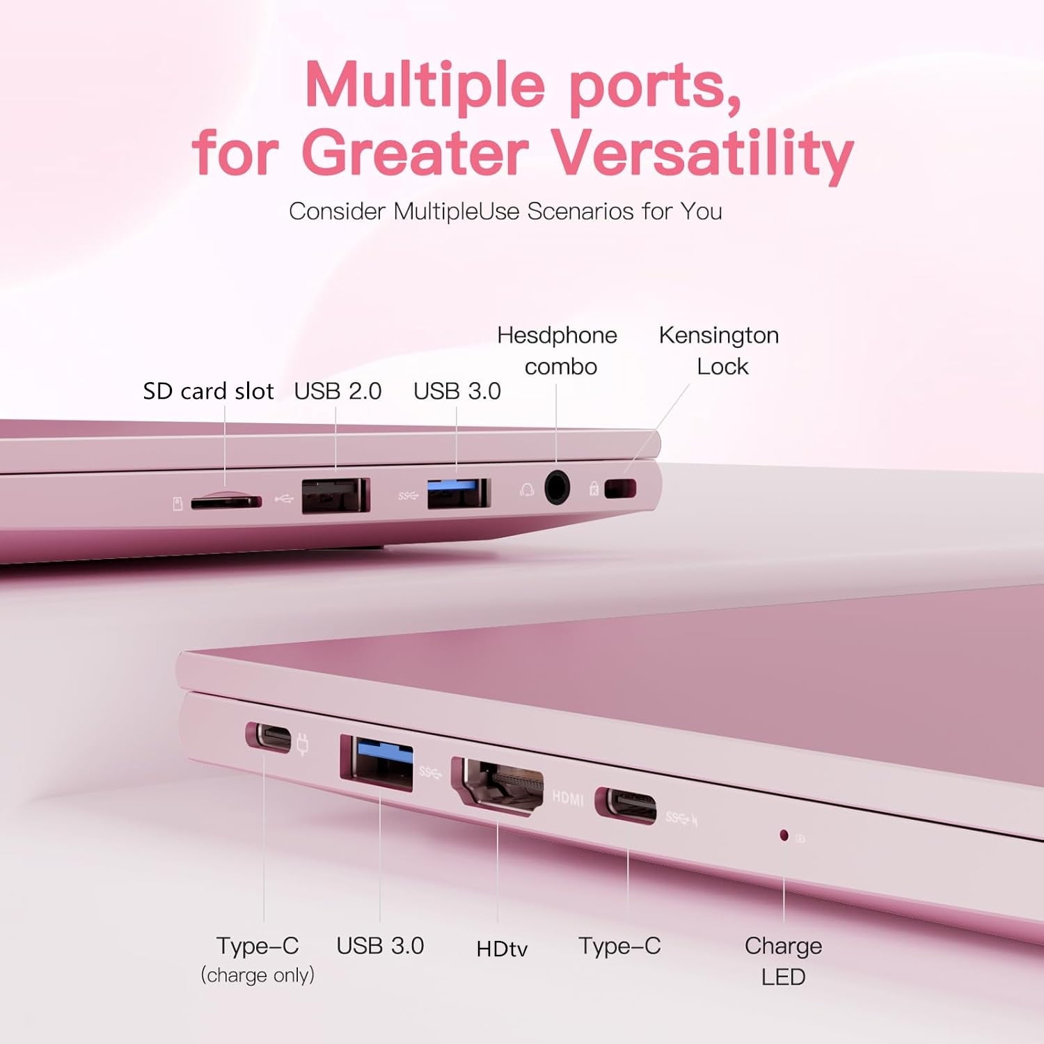 15.6'' FHD Laptop Computer, 16GB RAM 1TB SSD, Type-C 65W PD Fast Charger, 12th Gen Intel N100 Processor, Windows 11, Fingerprint, Backlit keyboard, WiFi 6 (Rose Gold) - Image 6