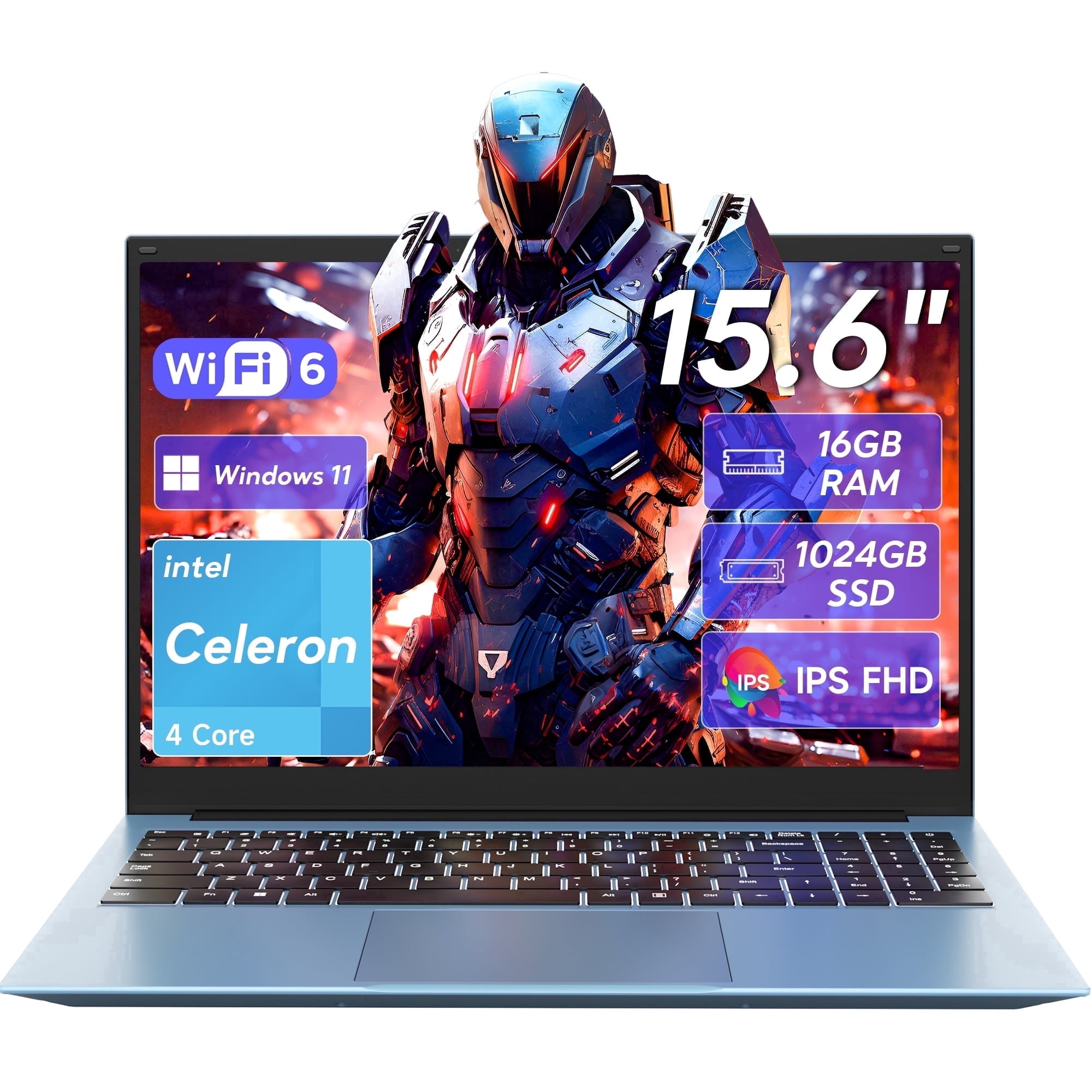 15.6'' FHD Laptop Computer, 16GB RAM 1TB SSD, Type-C 65W PD Fast Charger, Windows 11, Intel N100 Processor(Beat to i3 1115G4, Up to 3.4GHz), Fingerprint, Backlit keyboard (Blue) - Image 8