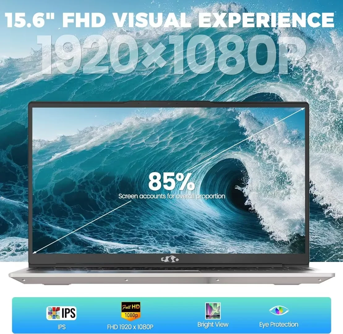 15.6'' FHD Laptop Computer, 16GB RAM 1TB SSD, Type-C 65W PD Fast Charger, Windows 11, 12th Gen Intel N100 Processor, Fingerprint, WiFi 6 (Silver) - Image 7