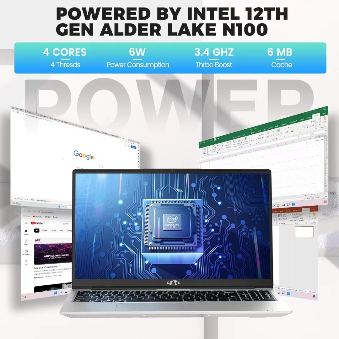 15.6'' FHD Laptop Computer, 16GB RAM 1TB SSD, Type-C 65W PD Fast Charger, Windows 11, 12th Gen Intel N100 Processor, Fingerprint, WiFi 6 (Silver) - Image 8