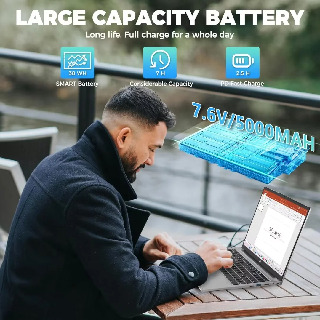 15.6'' FHD Laptop Computer, 16GB RAM 1TB SSD, Type-C 65W PD Fast Charger, Windows 11, 12th Gen Intel N100 Processor, Fingerprint, WiFi 6 (Silver) - Image 6