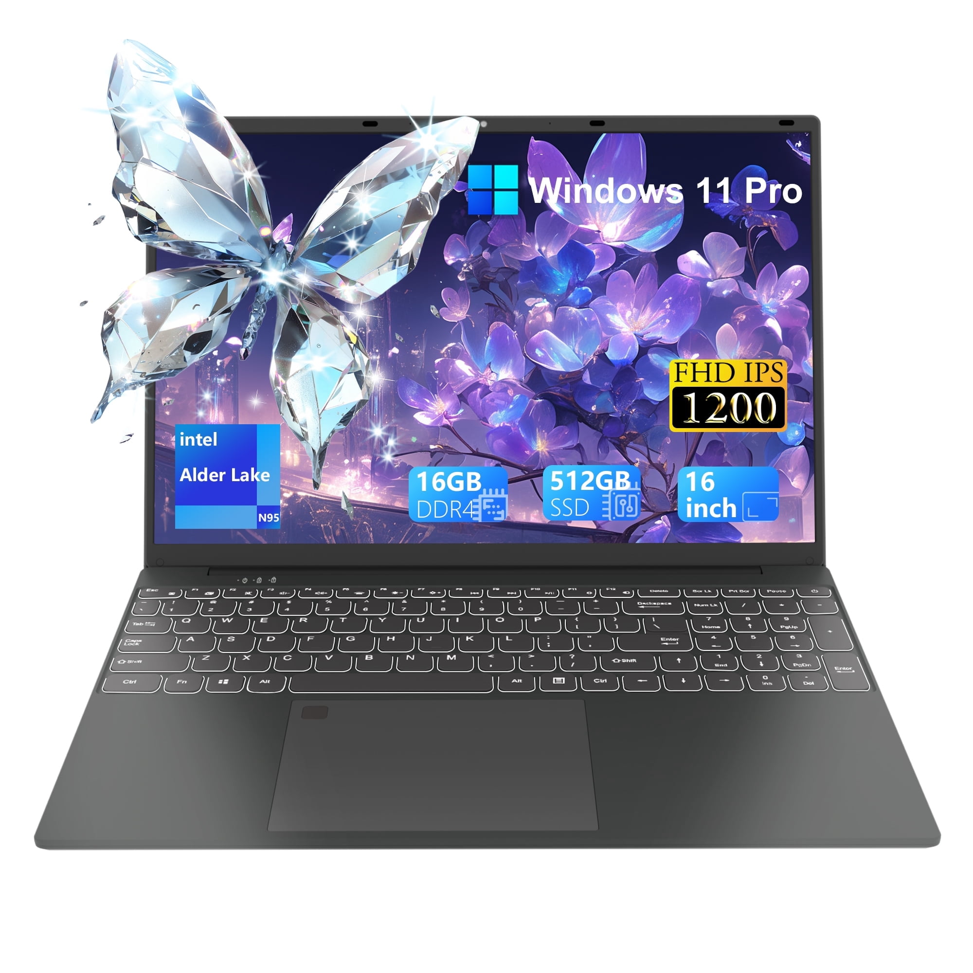 15.6'' FHD Laptop Computer, Windows 11, Intel N100 Processor(Beat to i3 1115G4, Up to 3.4GHz), 4GB RAM 128GB SSD, Fingerprint, Backlit keyboard, Type-C 65W PD Fast Charger (Silver) - Image 9