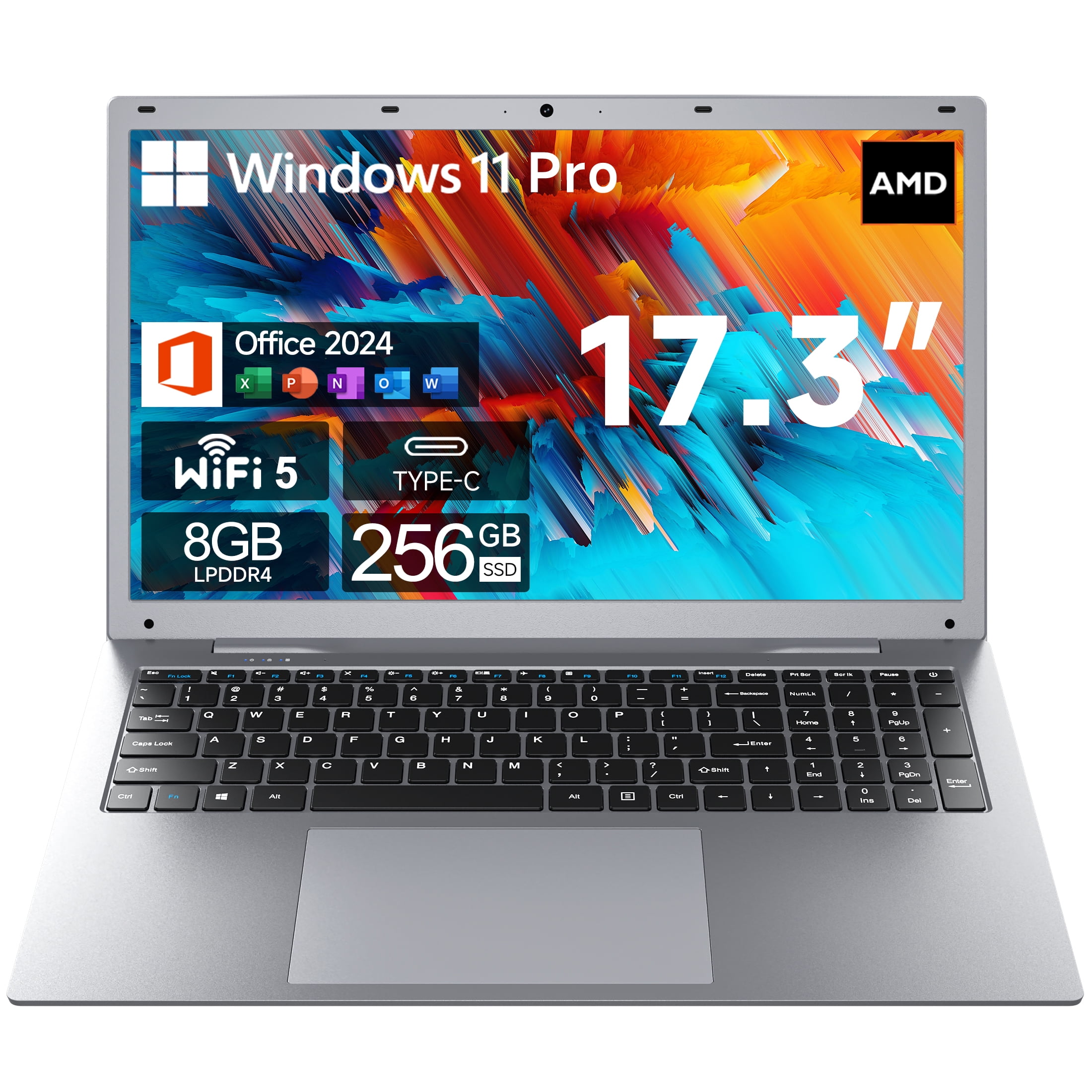 15.6'' FHD Laptop Computer, Windows 11, Intel N100 Processor(Beat to i3 1115G4, Up to 3.4GHz), 4GB RAM 128GB SSD, Fingerprint, Backlit keyboard, Type-C 65W PD Fast Charger (Silver) - Image 8