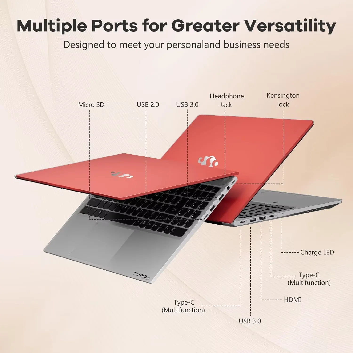15.6'' FHD IPS Business Laptop Computer, AMD Ryzen 5 6600H(Beat R7 5700U, 6 Cores Up to 4.5GHz), 16GB DDR5 RAM 1TB SSD, Type-C 100W PD Fast Charger, Fingerprint Backlit Keyboard Wi-Fi 6 Red - Image 5