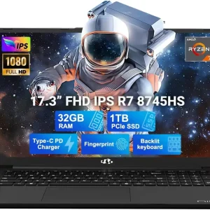 17.3" IPS FHD New Gaming Laptop, AMD Ryzen 7 8745HS 32GB DDR5 RAM 1TB SSD ( up to 4.9GHz) Radeon 780M Graphics Business Computer with 100W Type-C Backlit Keyboard, Fingerprint USB-C 4.0