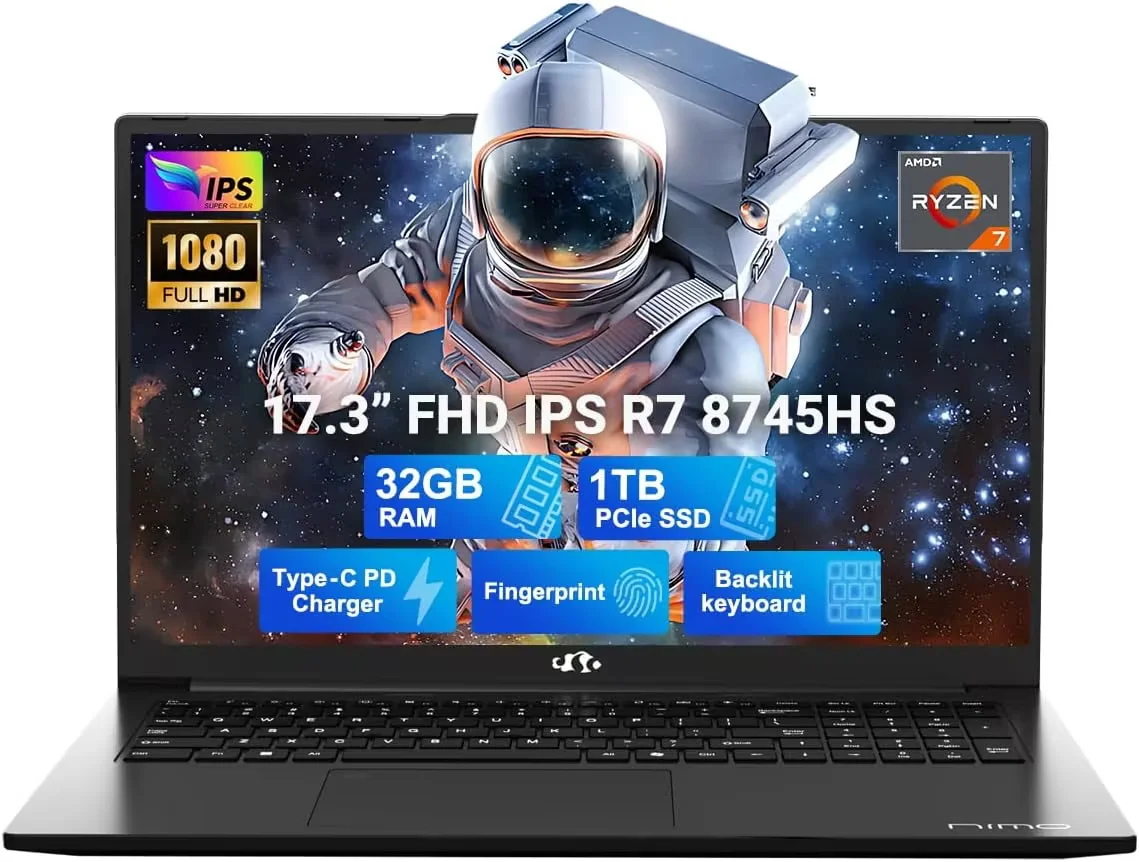 17.3" IPS FHD New Gaming Laptop, AMD Ryzen 7 8745HS 32GB DDR5 RAM 1TB SSD ( up to 4.9GHz) Radeon 780M Graphics Business Computer with 100W Type-C Backlit Keyboard, Fingerprint USB-C 4.0