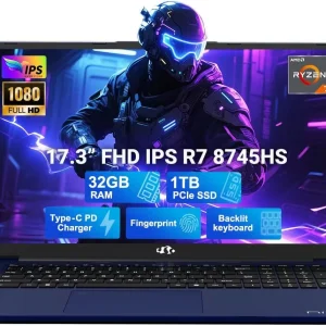 17.3" IPS FHD New Gaming Laptop, AMD Ryzen 7 8745HS 32GB DDR5 RAM 1TB SSD ( up to 4.9GHz) Radeon 780M Graphics Business Computer with 100W Type-C Backlit Keyboard, Fingerprint USB-C 4.0