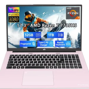 17.3" New Business Laptop, AMD Ryzen 7 7735HS (8C/16T), 16GB RAM 512GB NVMe SSD, Radeon 680M for Light Gaming, PD 100W Type-C WiFi-6E BT5.2 Fingerprint Unlock Backlit Keyboard for Working & Student