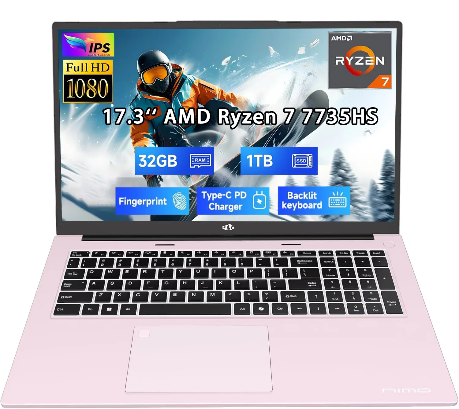 17.3" New Business Laptop, AMD Ryzen 7 7735HS (8C/16T), 16GB RAM 512GB NVMe SSD, Radeon 680M for Light Gaming, PD 100W Type-C WiFi-6E BT5.2 Fingerprint Unlock Backlit Keyboard for Working & Student