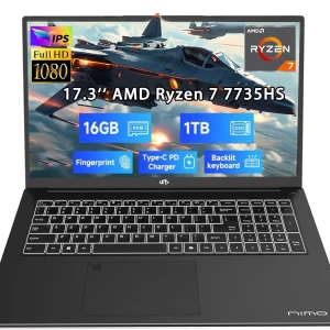 17.3" New Business Laptop, AMD Ryzen 7 7735HS (8C/16T), 16GB RAM 1TB NVMe SSD, Radeon 680M for Light Gaming, PD 100W Type-C WiFi-6E BT5.2 Fingerprint Unlock Backlit Keyboard for Working & Student