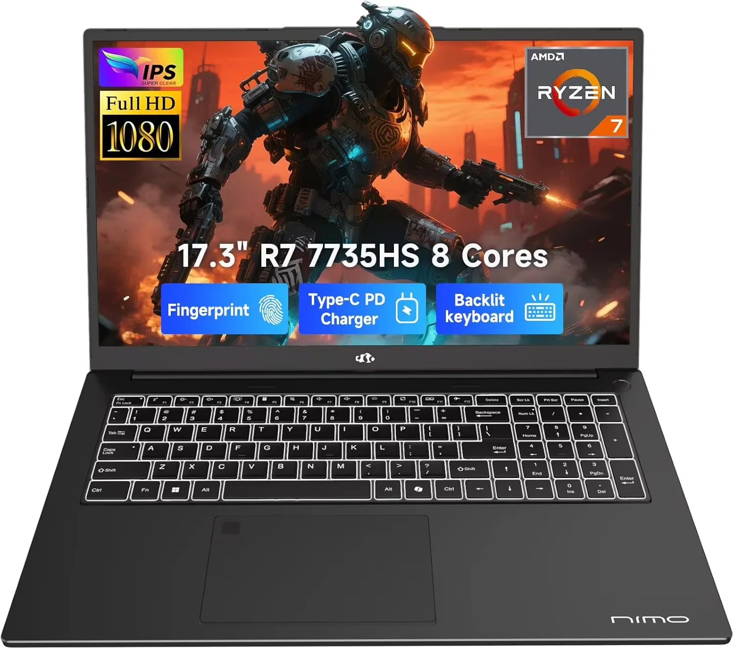 17.3" New Business Laptop, AMD Ryzen 7 7735HS (8C/16T), 16GB RAM 512GB NVMe SSD, Radeon 680M for Light Gaming, PD 100W Type-C WiFi-6E BT5.2 Fingerprint Unlock Backlit Keyboard for Working & Student