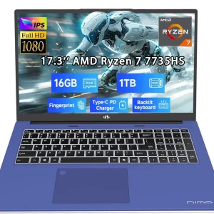 17.3" New Business Laptop, AMD Ryzen 7 7735HS (8C/16T), 16GB RAM 1TB NVMe SSD, Radeon 680M for Light Gaming, PD 100W Type-C WiFi-6E BT5.2 Fingerprint Unlock Backlit Keyboard for Working & Student