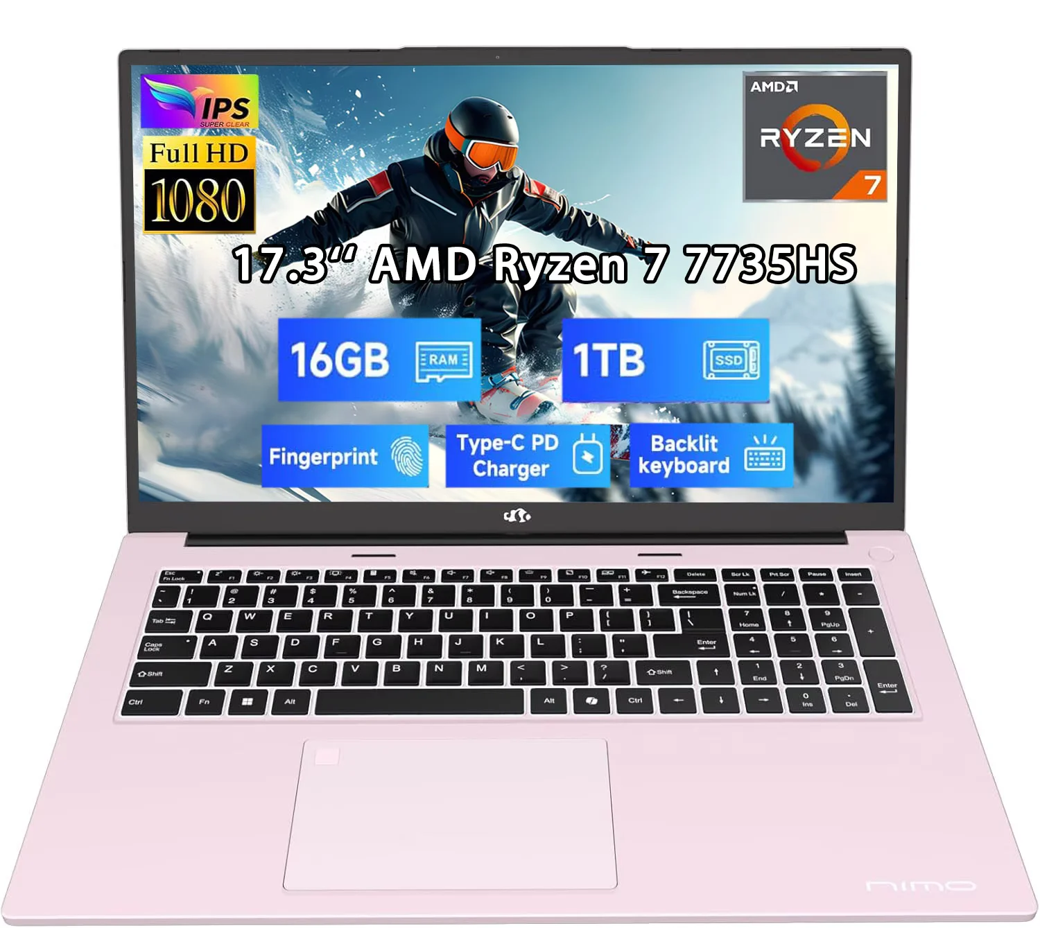 17.3" New Business Laptop, AMD Ryzen 7 7735HS (8C/16T), 16GB RAM 1TB NVMe SSD, Radeon 680M for Light Gaming, PD 100W Type-C WiFi-6E BT5.2 Fingerprint Unlock Backlit Keyboard for Working & Student