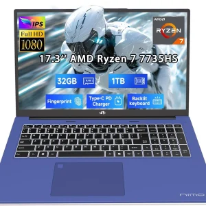 17.3" New Business Laptop, AMD Ryzen 7 7735HS (8C/16T), 16GB RAM 512GB NVMe SSD, Radeon 680M for Light Gaming, PD 100W Type-C WiFi-6E BT5.2 Fingerprint Unlock Backlit Keyboard for Working & Student