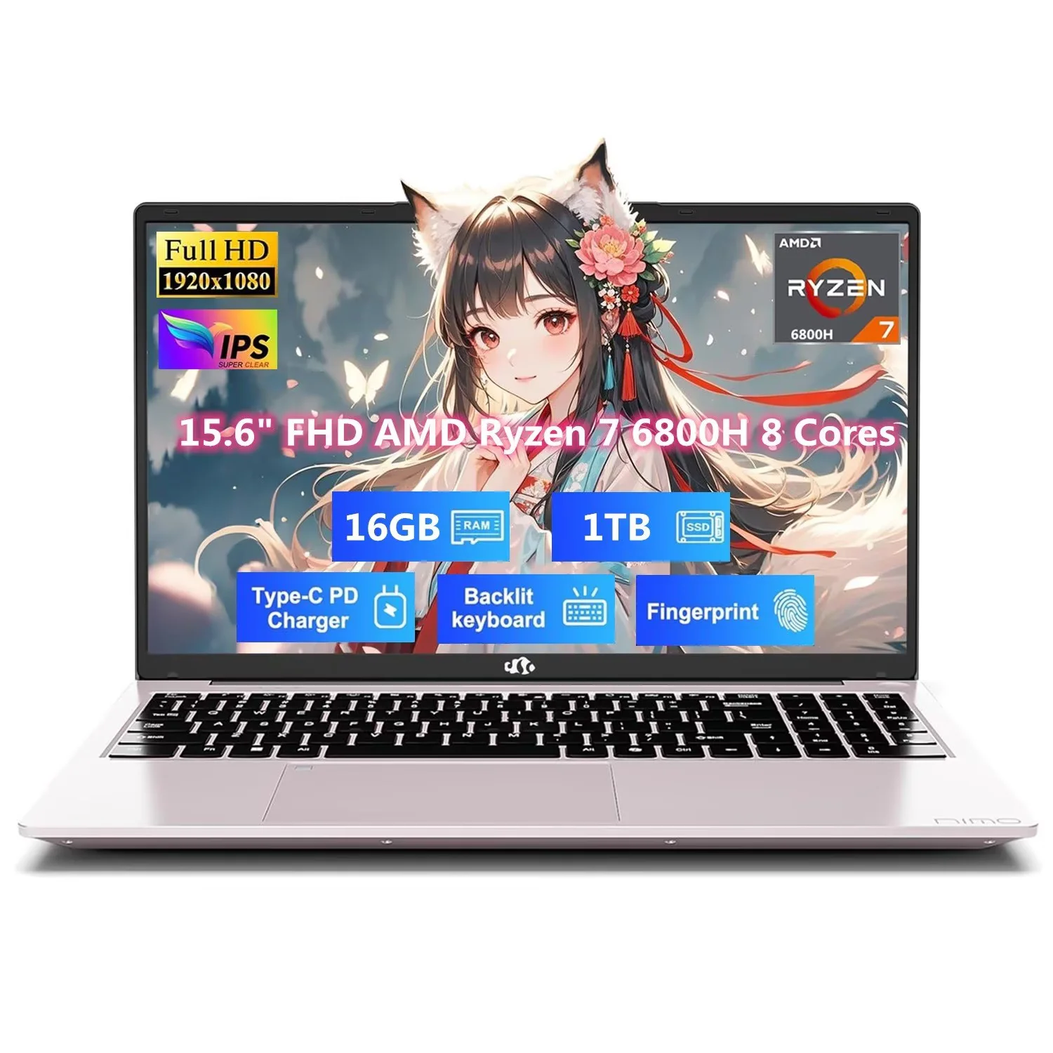 15.6" IPS FHD Gaming Laptop 8 Cores AMD Ryzen 7 6800H(Beat Intel i7-12700H, Up to 4.7GHz) 16GB DDR5 RAM 1TB SSD AMD Radeon 680M GPU-Computer 100W Type-C Backlit Keyboard Fingerprint RoseGold