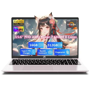 15.6" IPS FHD Gaming Laptop 8 Cores AMD Ryzen 7 6800H(Beat Intel i7-12700H, Up to 4.7GHz) 16GB DDR5 RAM 512GB SSD AMD Radeon 680M GPU-Computer 100W Type-C Backlit Keyboard Fingerprint RoseGold