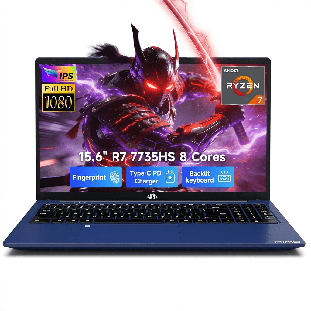15.6" FHD Gaming Laptop AMD Ryzen 7 7735HS 16GB DDR5 RAM 512GB SSD (Beat i7-12650H, Up to 4.75GHz) with Radeon 680M 100W Type-C Backlit Keyboard Fingerprint