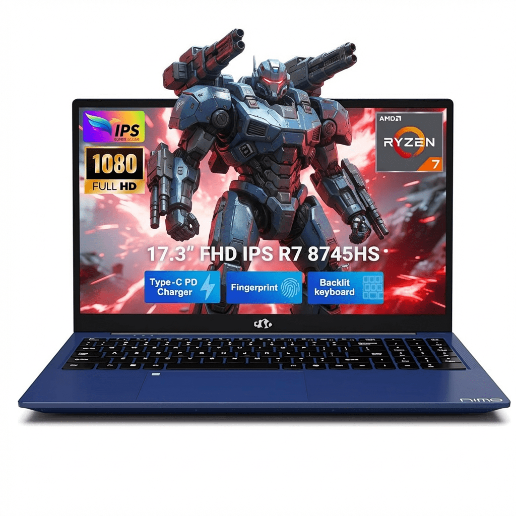17.3" IPS FHD Gaming Laptop 64GB DDR5 RAM 1TB SSD AMD Ryzen 7 8745HS (8 Cores Up to 4.9GHz) with AMD Radeon 780M Graphics-100W USB-C Fast Charger-Backlit Keyboard-Fingerprint-USB 4.0 Blue