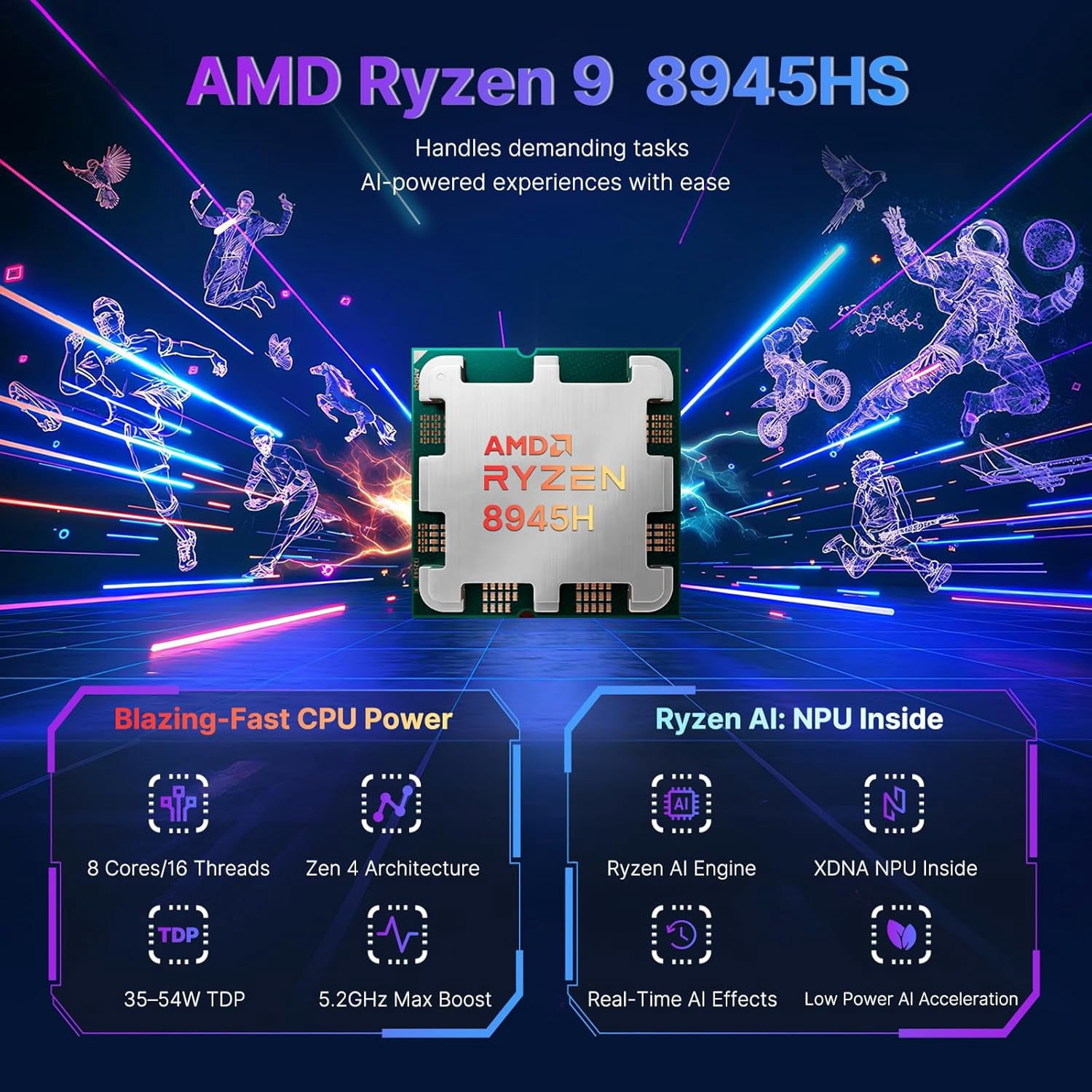 17.3" FHD Gaming Laptop - AMD Ryzen 9 8945HS 32GB DDR5 RAM 1TB SSD (Beat i9-13900H, Up to 5.2GHz) with Radeon 780M AI-Enhanced 100W PD Type-C VR Ready Backlit Keyboard Fingerprint - Image 4