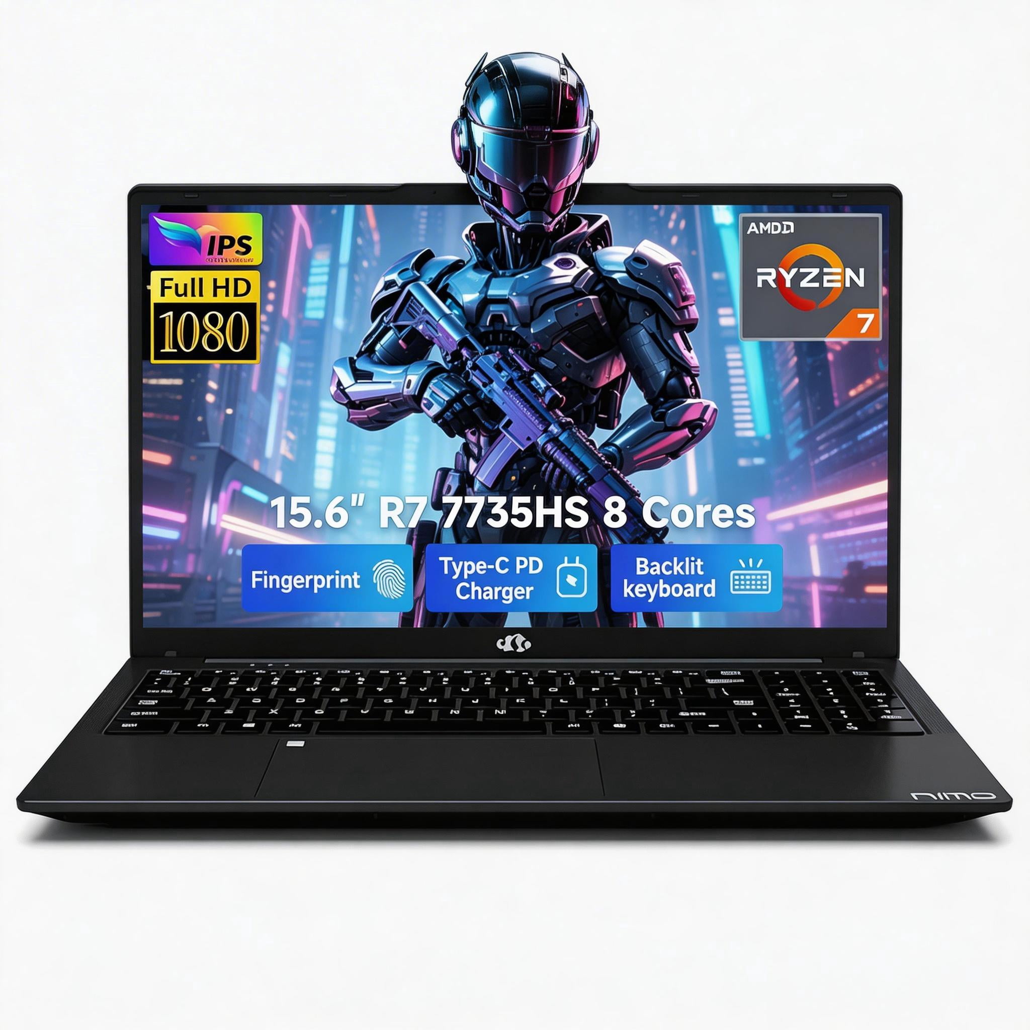 15.6" FHD IPS Gaming Laptop AMD Ryzen 7 7735HS 16GB DDR5 RAM 256GB SSD (Up to 4.75GHz, Beat i7-12650H) with AMD Radeon 680M Graphics 180° Viewing Angle HDMI Portable for Business College