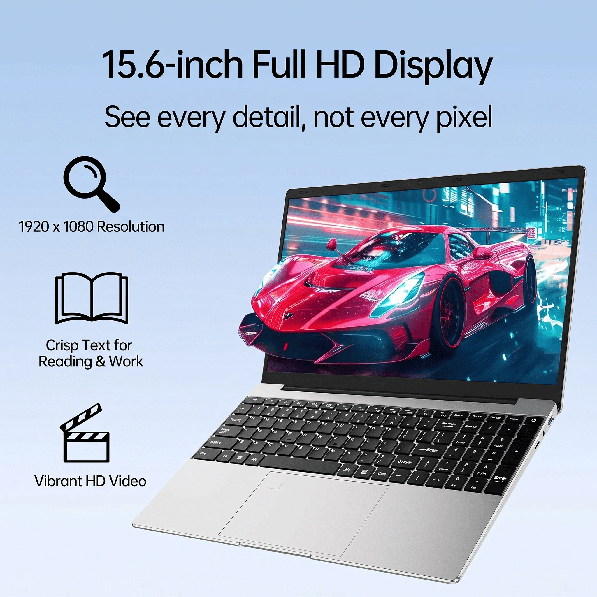 2026 New Silver Laptop, 15.6" IPS FHD Student Laptop, Office 2024, Windows 11 Pro, 8GB RAM 256GB SSD, Intel Core i3, Backlit Keyboard, Fingerprint Reader, USB3.0 WiFi5 for Study and Office Work - Image 3