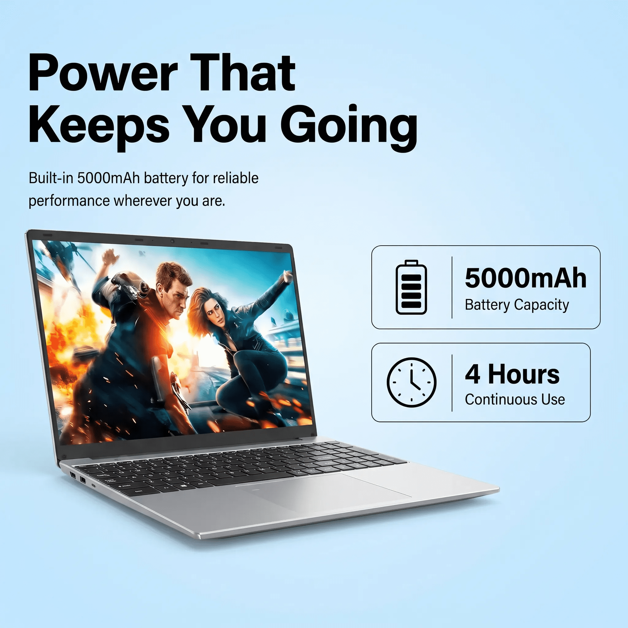 2026 New Silver Laptop, 15.6" IPS FHD Student Laptop, Office 2024, Windows 11 Pro, 8GB RAM 256GB SSD, Intel Core i3, Backlit Keyboard, Fingerprint Reader, USB3.0 WiFi5 for Study and Office Work - Image 4