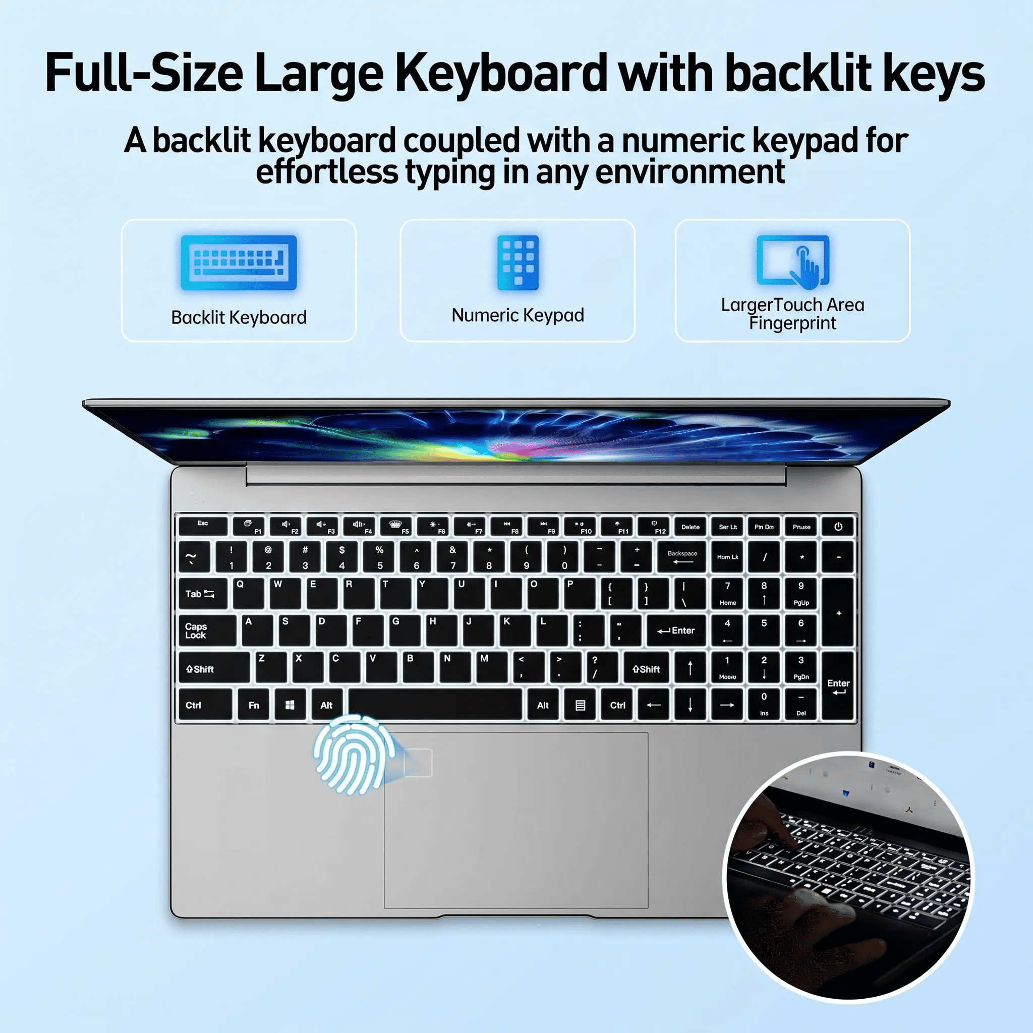 2026 New Silver Laptop, 15.6" IPS FHD Student Laptop, Office 2024, Windows 11 Pro, 8GB RAM 256GB SSD, Intel Core i3, Backlit Keyboard, Fingerprint Reader, USB3.0 WiFi5 for Study and Office Work - Image 2