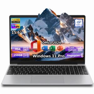 2026 New Silver Laptop, 15.6" IPS FHD Student Laptop, Office 2024, Windows 11 Pro, 8GB RAM 256GB SSD, Intel Core i3, Backlit Keyboard, Fingerprint Reader, USB3.0 WiFi5 for Study and Office Work