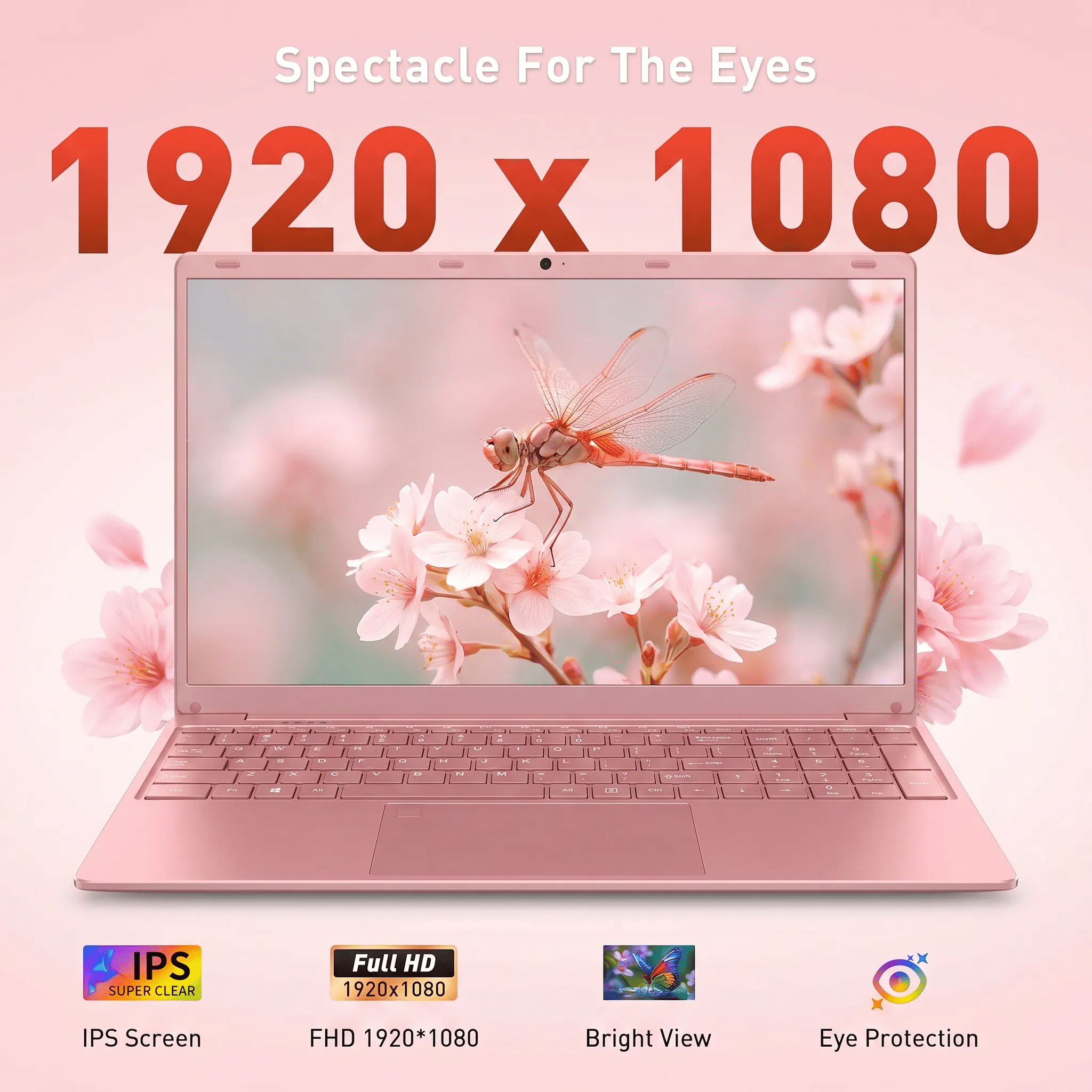 15.6" IPS FHD Pink Laptop, Office 2024, Windows11 Pro, 8GB RAM 256GB SSD, Intel Core i3, Backlit Keyboard Fingerprint Reader, Thin and Light 2026 NEW Notebook PC computer for Girls and Lady - Image 2