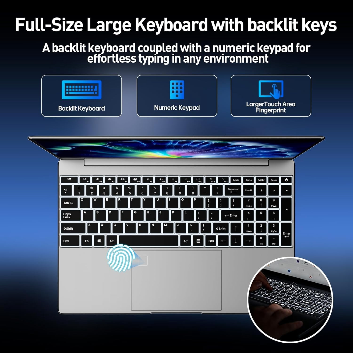 15.6" IPS FHD Laptop, Office 2024, Windows11 Pro, 8GB RAM 256GB SSD, Intel Core i3, Backlit Keyboard Fingerprint Reader, Thin and Light 2026 NEW Notebook PC computer for Study and Work, Silver - Image 3