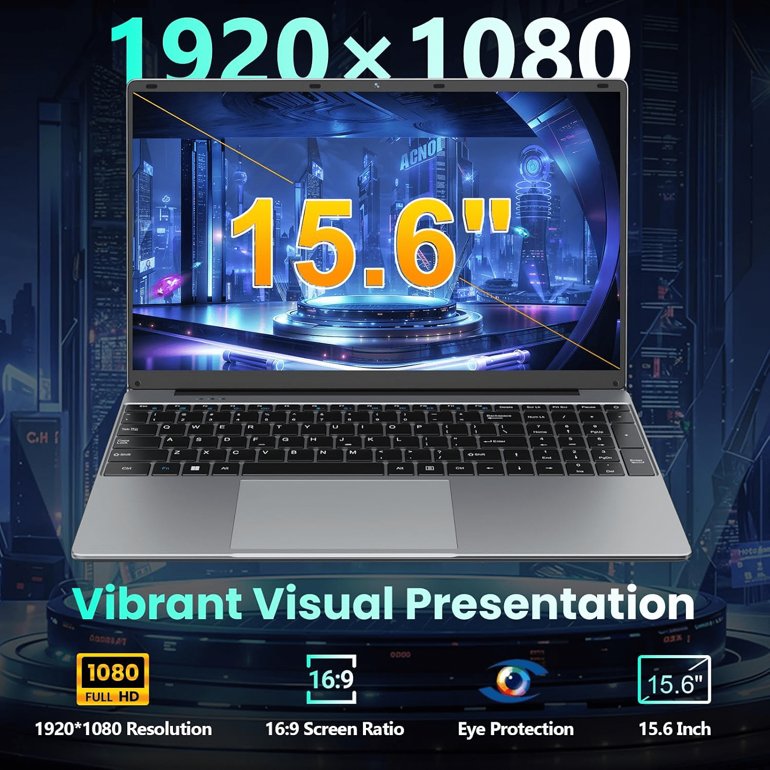 15.6" IPS FHD Laptop, Office 2024, Windows11 Pro, 8GB RAM 256GB SSD, Intel Core i3, Backlit Keyboard Fingerprint Reader, Thin and Light 2026 NEW Notebook PC computer for Study and Work, Silver - Image 2