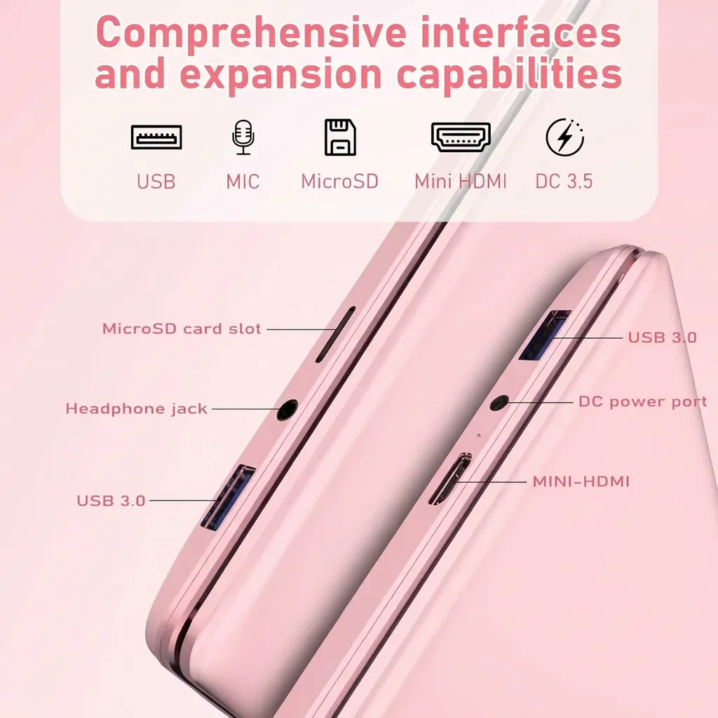 2026 New Pink Laptop, 15.6" IPS FHD Student Laptop, Office 2024, Windows 11 Pro, 8GB RAM 256GB SSD, Intel Core i3, Backlit Keyboard, Fingerprint Reader, USB3.0 WiFi5 for Study and Office Work - Image 4