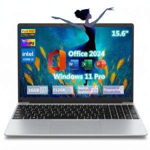 2026 NEW 15.6" IPS FHD Laptop, Office 2024, Windows 11 Pro, 16GB RAM 512GB SSD, Intel Core i3, Backlit Keyboard, Fingerprint Reader, USB3.0 Webcam WiFi5, Student & Business Notebook computer, Silver