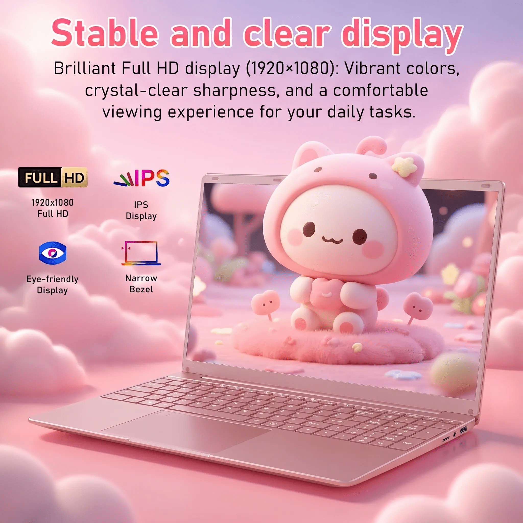 2026 NEW 15.6" IPS FHD Pink Laptop, Office 2024, Windows 11 Pro, 8GB RAM 256GB SSD, Intel Core i3, Backlit Keyboard, Fingerprint Reader, USB3.0 Webcam WiFi5, Student & Business Notebook computer - Image 2