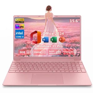 2026 NEW 15.6" IPS FHD Pink Laptop, Office 2024, Windows 11 Pro, 8GB RAM 256GB SSD, Intel Core i3, Backlit Keyboard, Fingerprint Reader, USB3.0 Webcam WiFi5, Student & Business Notebook computer