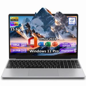 2026 New Silver Laptop, 15.6" IPS FHD Student Laptop, Office 2024, Windows 11 Pro, 16GB RAM 512GB SSD, Intel Core i3, Backlit Keyboard, Fingerprint Reader, USB3.0 WiFi5 for Study and Office Work