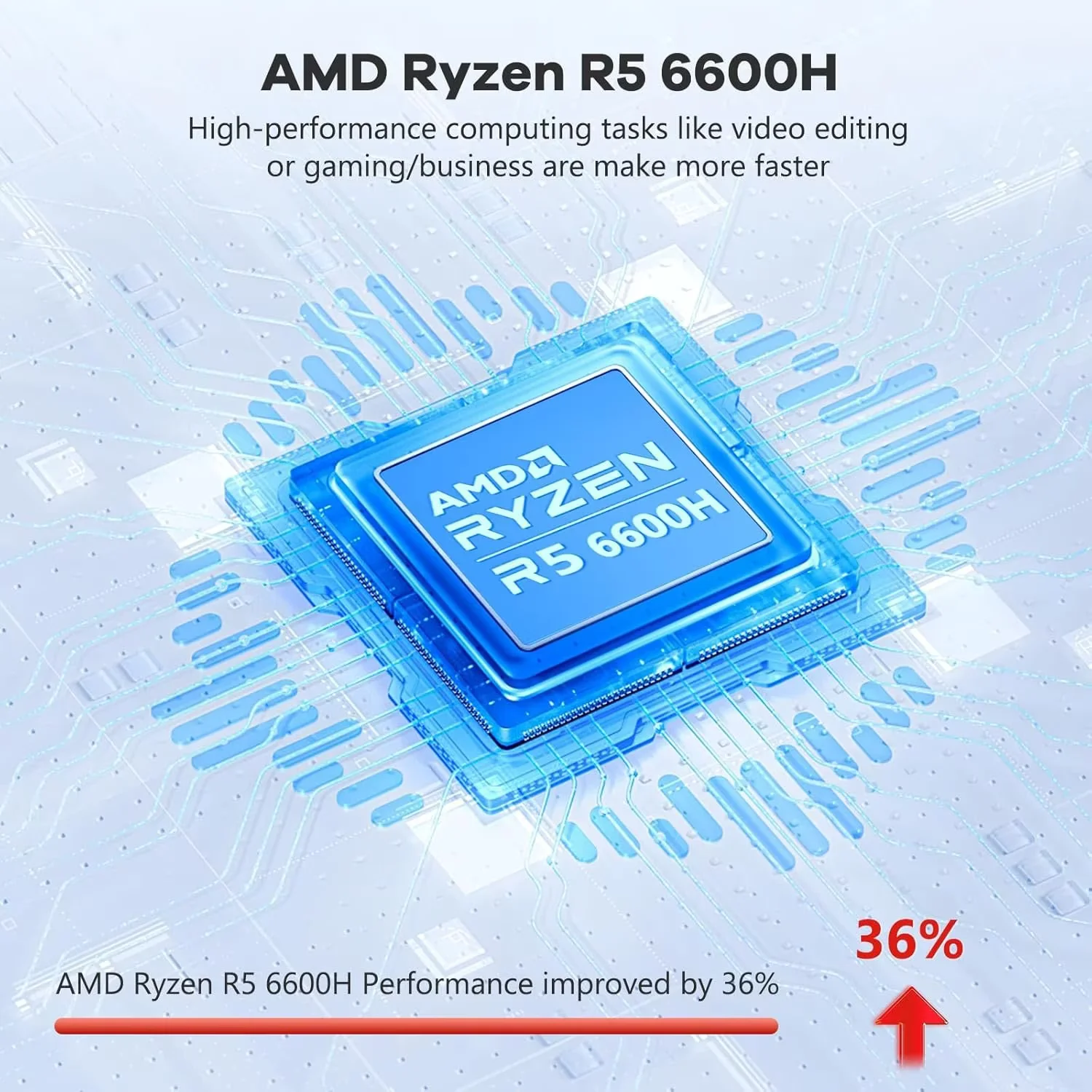 15.6" FHD Business-Gaming-Laptop 6-Cores AMD Ryzen 5 6600H(Up to 4.5 GHz) 660M GPU 32GB DDR5 2TB SSD Laptop-Computer with 100W Type-C Backlit Keyboard Fingerprint-Red - Image 3