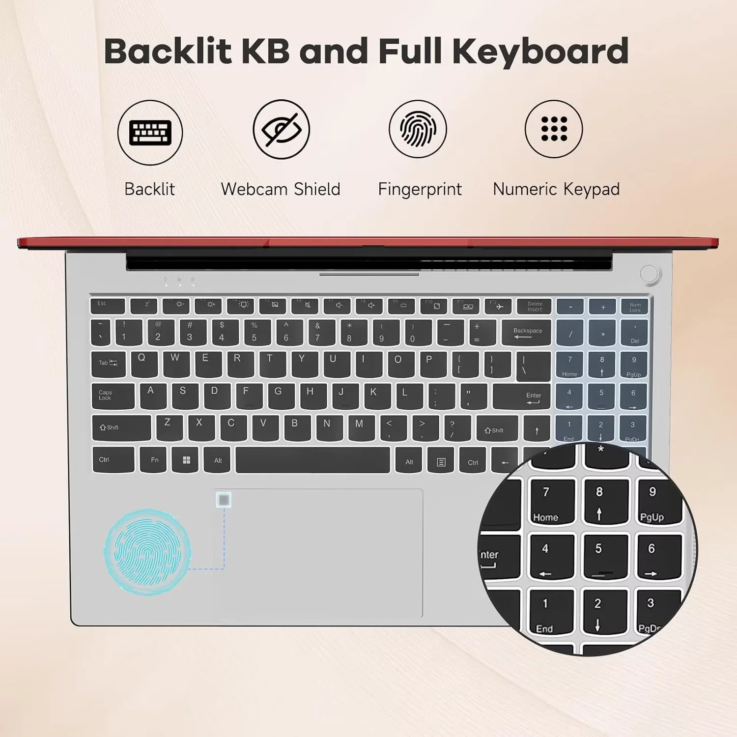 15.6" FHD Business-Gaming-Laptop 6-Cores AMD Ryzen 5 6600H(Up to 4.5 GHz) 660M GPU 32GB DDR5 2TB SSD Laptop-Computer with 100W Type-C Backlit Keyboard Fingerprint-Red - Image 2