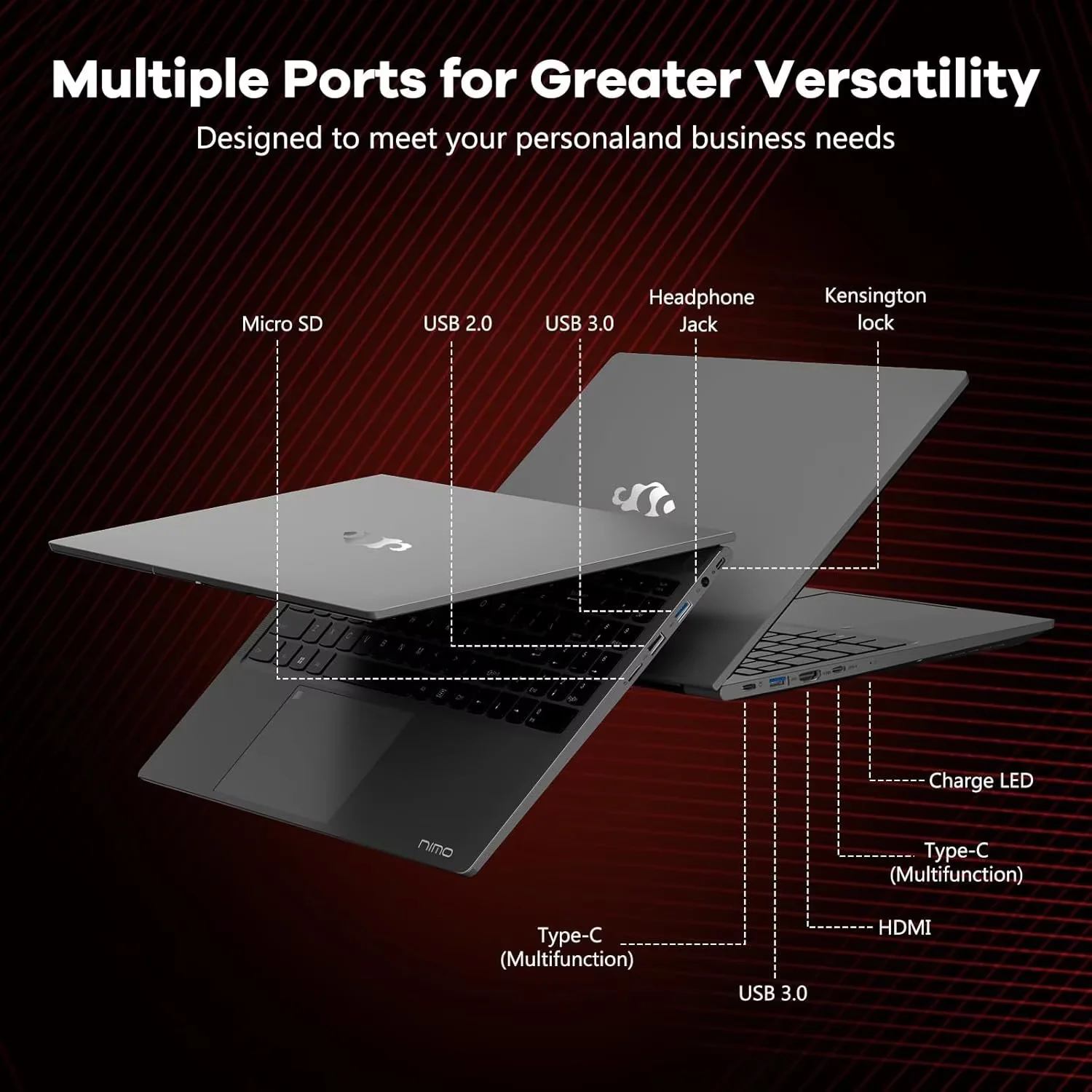 15.6" FHD Business-Gaming-Laptop 6-Cores AMD Ryzen 5 6600H(Up to 4.5 GHz) 660M GPU 32GB DDR5 2TB SSD Laptop-Computer with 100W Type-C Backlit Keyboard Fingerprint-Gray - Image 4
