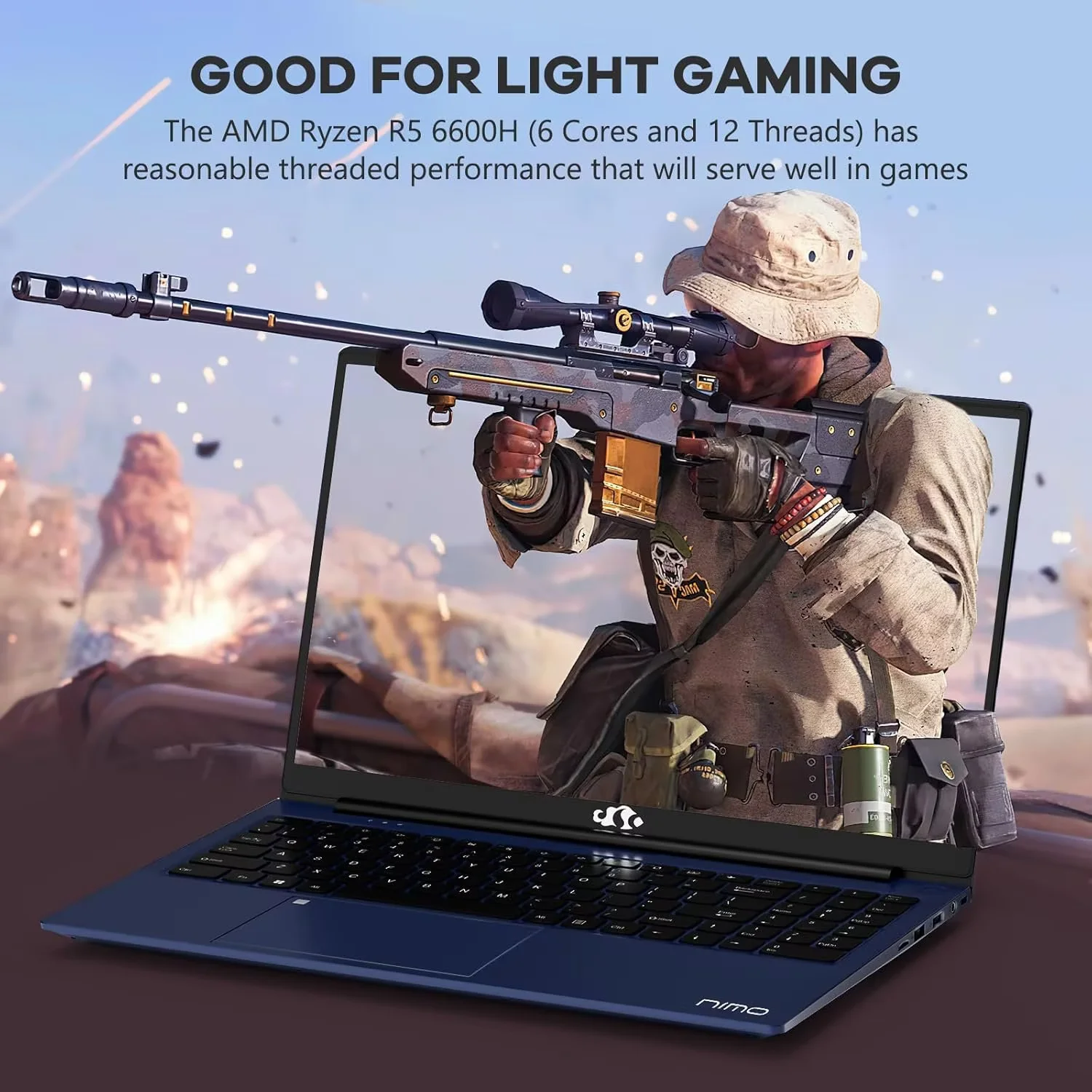 15.6" FHD Business-Gaming-Laptop 6-Cores AMD Ryzen 5 6600H(Up to 4.5 GHz) 660M GPU 32GB DDR5 2TB SSD Laptop-Computer with 100W Type-C Backlit Keyboard Fingerprint-Blue - Image 3