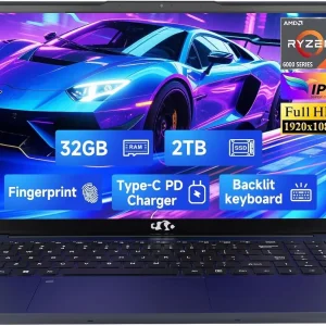 15.6" FHD Business-Gaming-Laptop 6-Cores AMD Ryzen 5 6600H(Up to 4.5 GHz) 660M GPU 32GB DDR5 2TB SSD Laptop-Computer with 100W Type-C Backlit Keyboard Fingerprint-Blue