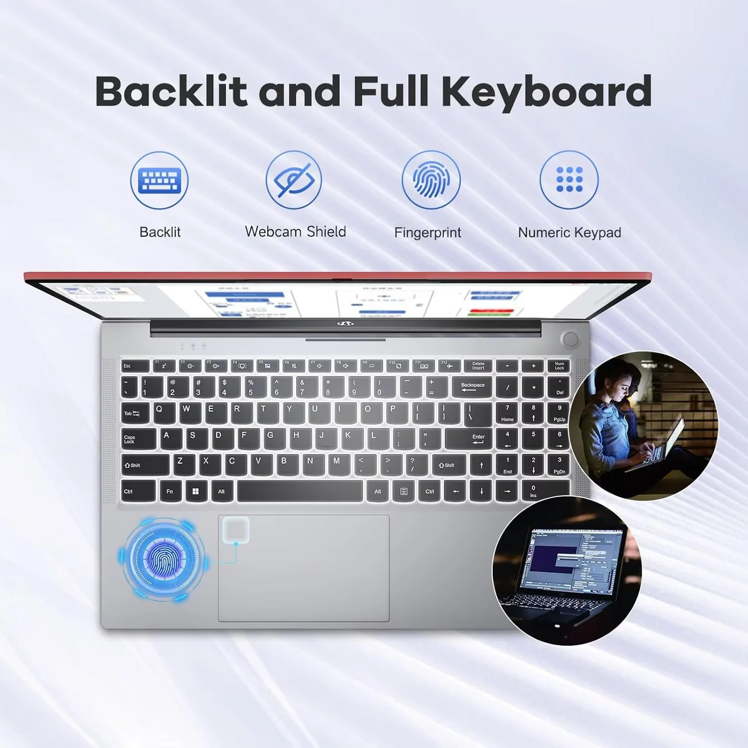 15.6" IPS FHD Business-Laptop, 8 Cores Intel i5-12450H (Beat i7-11800H, Up to 4.4GHz) 16GB RAM 1TB SSD Backlit Keyboard Computer, 100W Type C Fingerprint WiFi 6 Win 11 Red - Image 3
