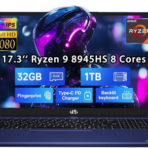 17.3" FHD New Gaming Laptop, AMD Ryzen 9 8945HS 32GB DDR5 RAM 1TB SSD (Up to 5.2GHz) Radeon 780M, PD 100W Type-C AI-Enhanced for Copilot VR Ready, Backlit Keyboard, Fingerprint, 75W Battery