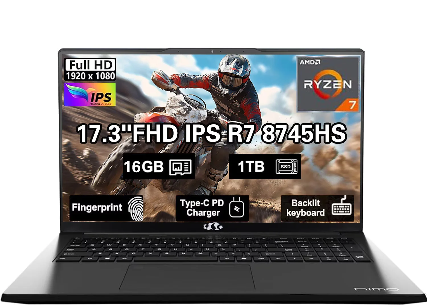17.3" IPS FHD New Gaming Laptop, AMD Ryzen 7 8745HS 16GB DDR5 RAM 1TB SSD ( up to 4.9GHz) Radeon 780M Graphics Business Computer with 100W Type-C Backlit Keyboard, Fingerprint USB-C 4.0