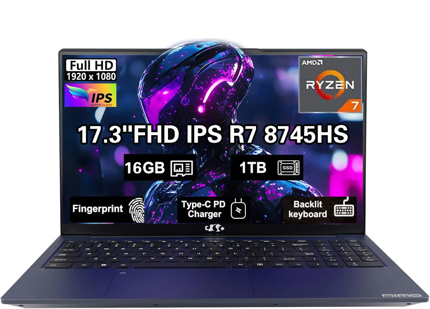 17.3" IPS FHD New Gaming Laptop, AMD Ryzen 7 8745HS 16GB DDR5 RAM 1TB SSD ( up to 4.9GHz) Radeon 780M Graphics Business Computer with 100W Type-C Backlit Keyboard, Fingerprint USB-C 4.0