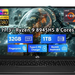 17.3 New Gaming Laptop Ryzen 9 8945HS ( Up to 5.2GHz) 32GB RAM, 1TB SSD, Radeon 780M, PD 100W Type-C AI-Enhanced for Copilot VR Ready, Backlit Keyboard, Fingerprint, 75W Battery